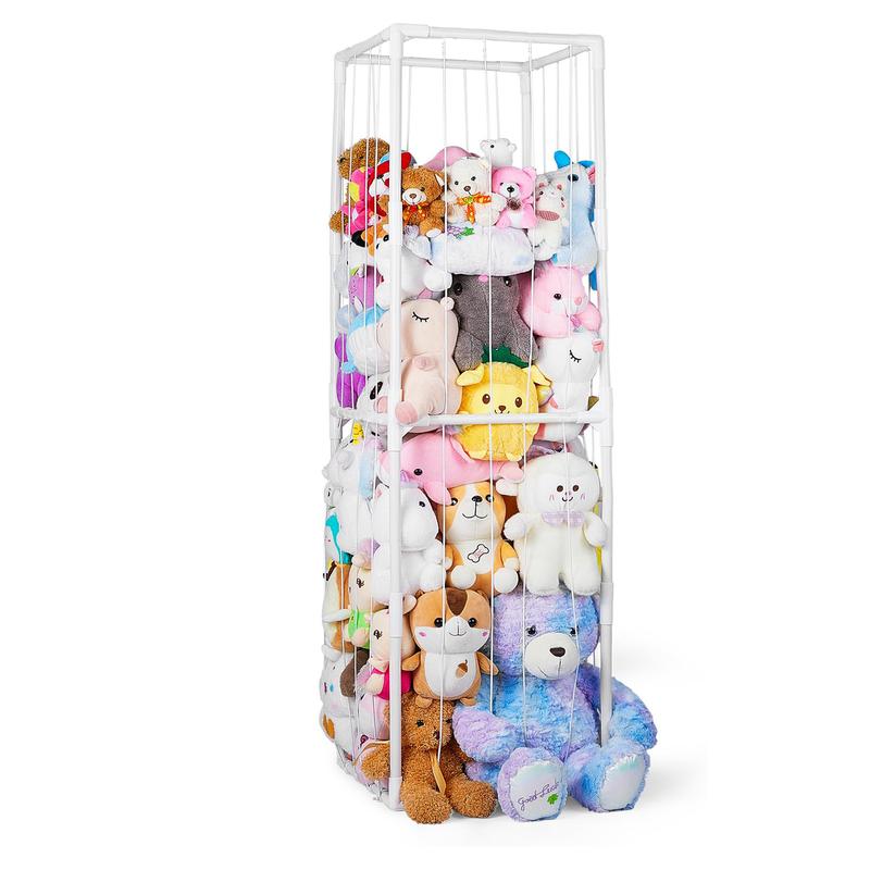 Stuffed Animals Zoo Storage Stuffed Animals Holder Organizer Large Toy Storage Shelf with Side Mesh Pockets Stuffed Animals Cage for Nursery Playroom Bedroom Room Furniture, White, L