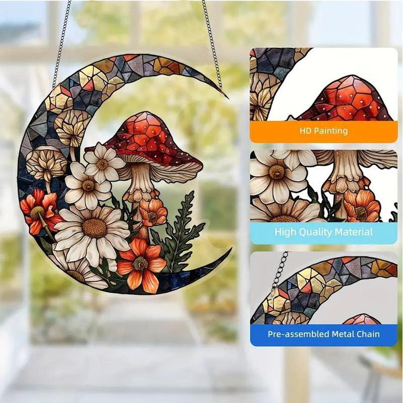 Christmas Mushroom & Flower Pattern Hanging Decor, 1 Count Colorful Acrylic Hanging Ornament,  Decoration Items Hanging Decor for Home Garden Party Decor