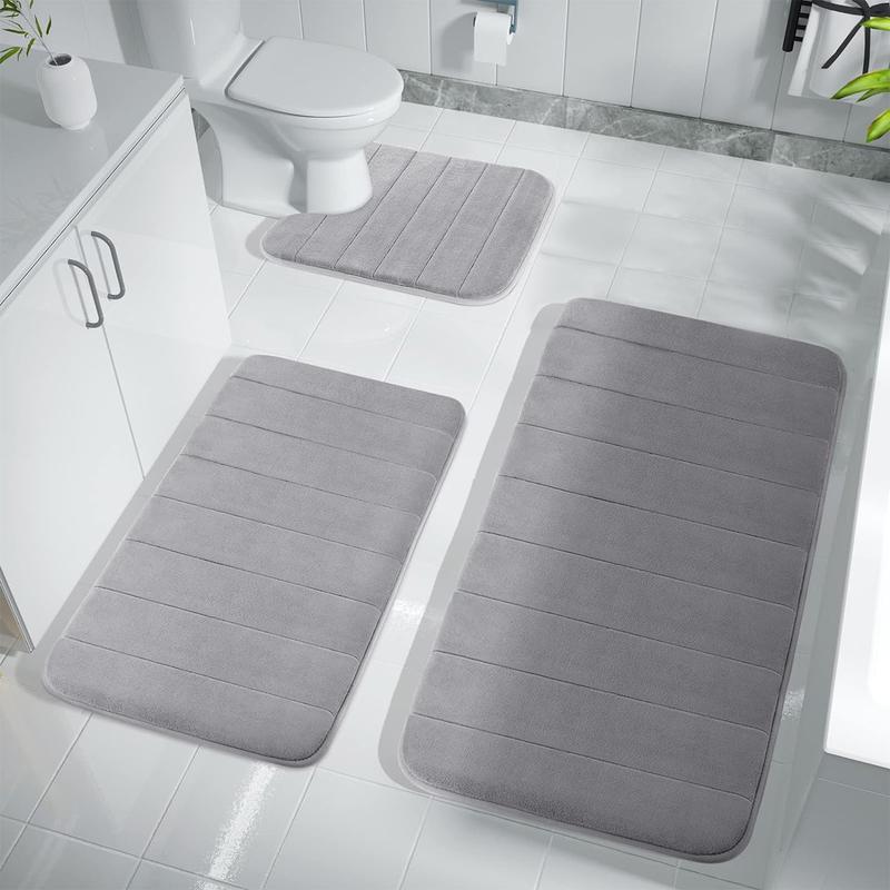 3 Pcs Memory Foam Bath Mat Toilet Mats Bathroom Rugs Soft Comfortable Bathroom Rugs Water Absorption Non Slip Thick Machine Washable Easier To Dry