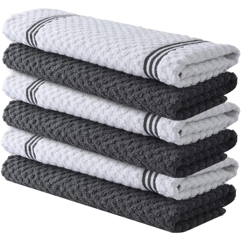 Premium Kitchen Towels – Pack of 6,Cotton 15x25 Inches Absorbent Dish Towels - Tea Towels- Terry Kitchen Dishcloth Towels- Grey Dish Cloth for Household Cleaning