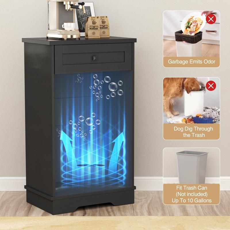 Vabches Trash Cabinet, Tilt Out Trash Cabinet w Negative ion and deodorizing Function, Free Standing 10 Gallon Recycling Trash Can Cabinet for Kitchen Living Room