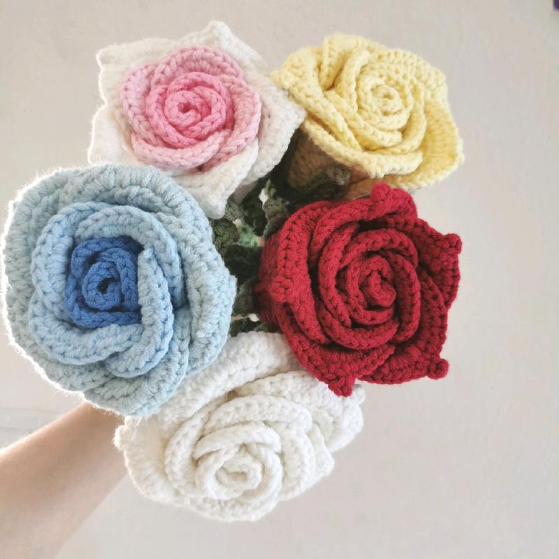 Dq&Dq single crochet rose+crochet bouquet+crochet flower+handmade flower+forever flower+birthday gift+creative gift+christmas Gift+ Housewarming Present+graduation gift + Marriage Proposal Gift+ Gift for Friends and Family+crochet rose： Decor Decorative k