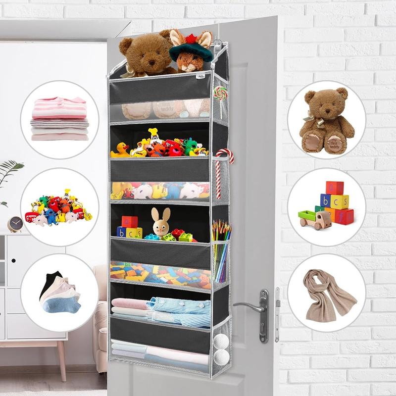 4 Large Pockets Over Door Organizer with 6 Mesh Side Pockets, 36 lbs Weight Capacity Hanging Storage Organizer with Clear Window for Bedroom Nursery, Baby Kids Toys, Diapers Hangable baby organizer door organizer