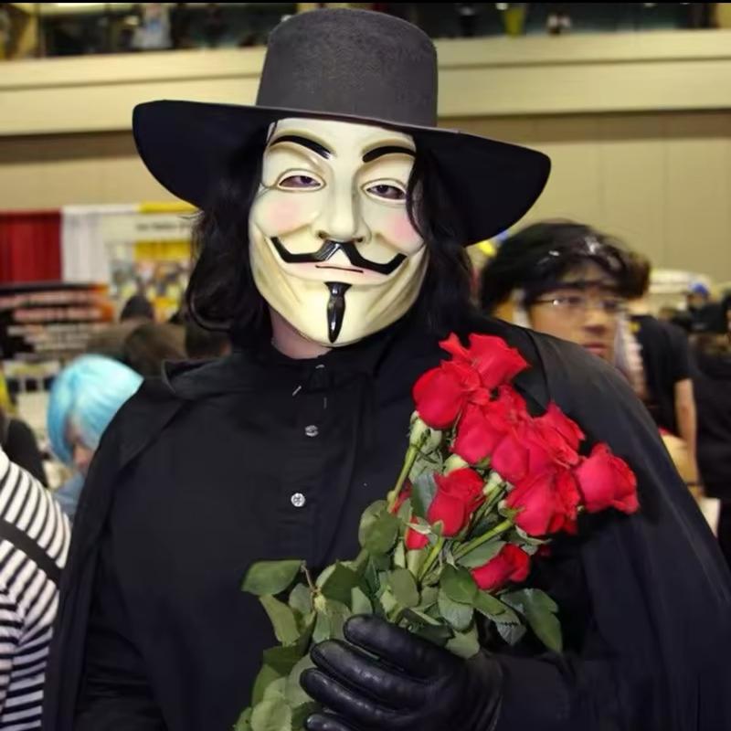 V for Vendetta Hacker Mask - Anonymous Guy Fawkes Halloween Christmas Party Costume for Adults and Kids - Menswear