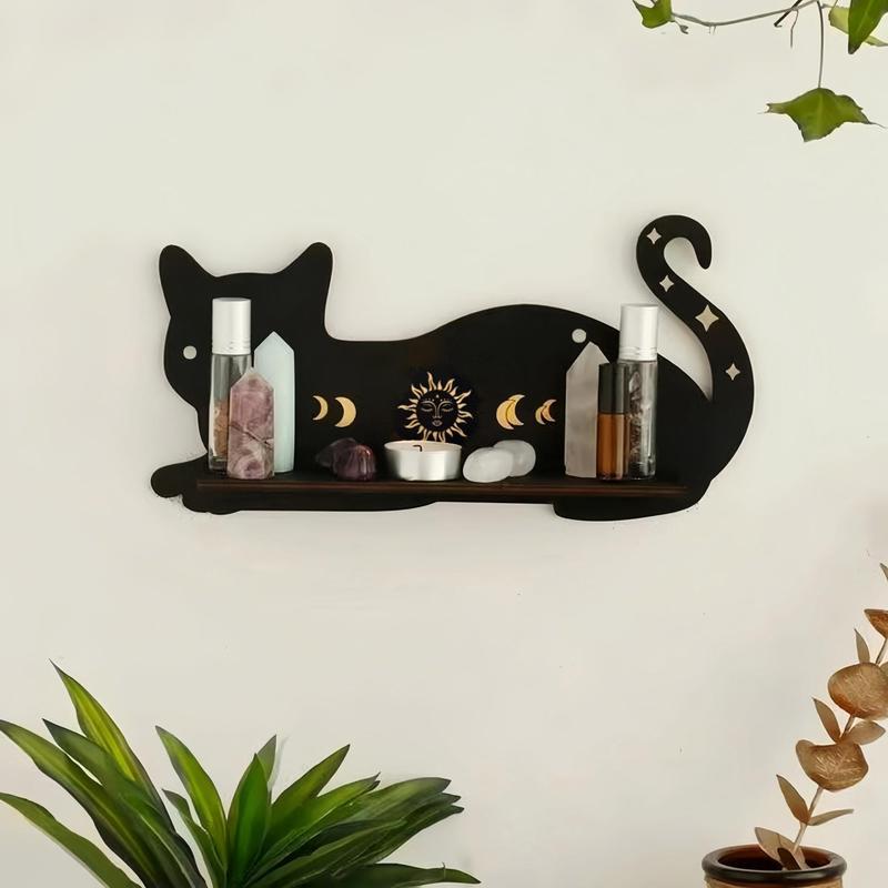 Cute Cat Design Wall Mounted Storage Rack, 1 Count Wooden Wall Shelf, Durable Organizer for Living Room Bedroom Decor