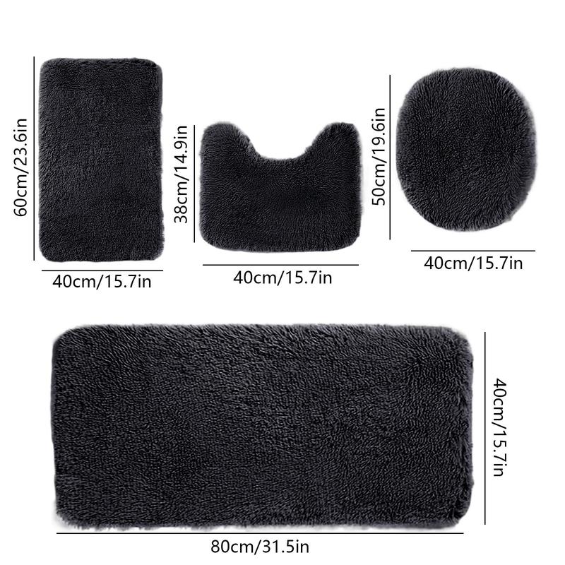 4 Pcs Bath Mat Set Toilet Mats Toilet Lid Cover Thick Velvet Fleece Bathroom Rugs Soft Water   Super Absorption Rubber Non Slip Thick