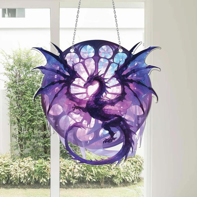 Dragon Design Hanging Decor, Colorful Glass Effect Acrylic Hanging Ornament, Home Decor for Living Room Bedroom Window