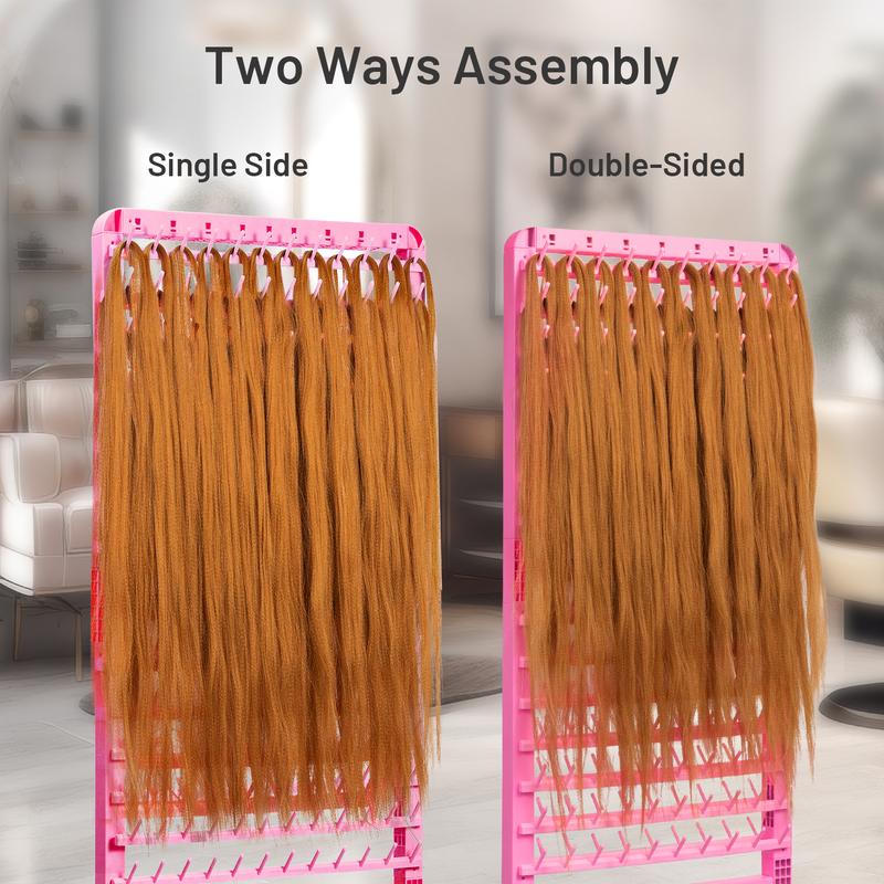 Adjustable Braiding Hair Rack 280 Pegs, 2-Sided Braid Rack for Hair Braiding, Height Adjustable Hair Separator Stand with Wheels, Pink Standing Braid Rack for Braiders Standing for Stylists