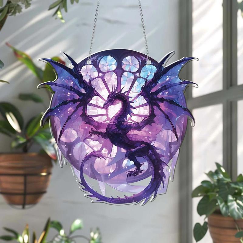 Dragon Design Hanging Decor, Colorful Glass Effect Acrylic Hanging Ornament, Home Decor for Living Room Bedroom Window