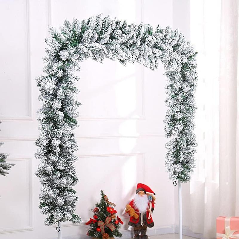 Artificial Snow Covered Christmas Garland, 1 Count Faux Pine Garland, Winter Frost Holiday Garland for Christmas Tree Stair Fireplace Decoration