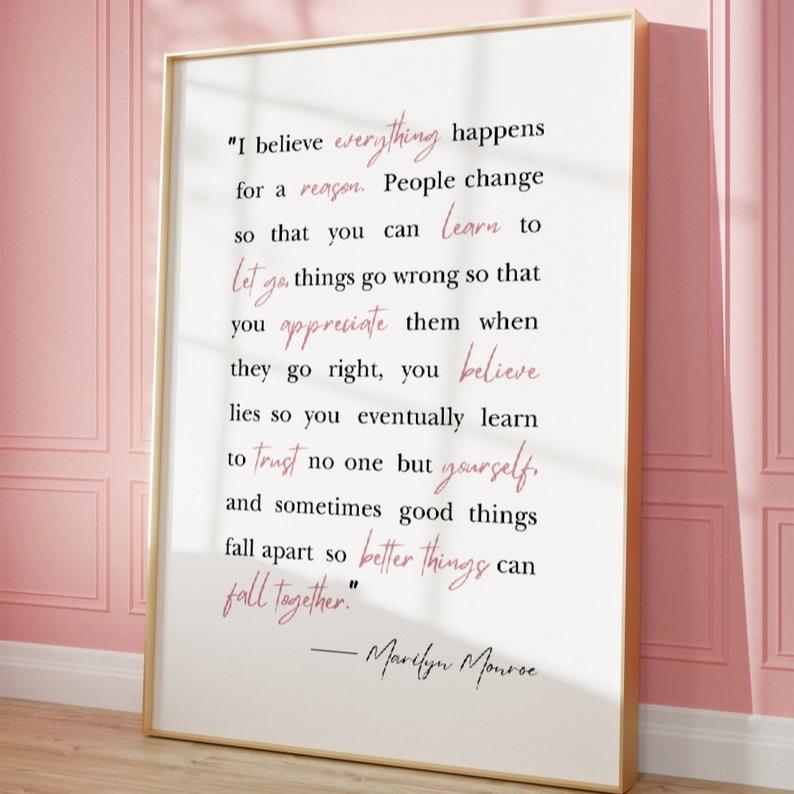 Marilyn Monroe Wall Art, Marilyn Monroe Quote Print, Trendy Wall Art, Inspirational Wall Art, Feminine Wall Art, Pink Decor, Hollywood Icon Unframe