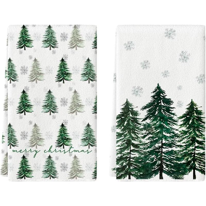 Artoid Mode Xmas Tree Merry Christmas Kitchen Towels Dish Towels, 18x26 Inch Holiday Snowflakes Winter Decoration Hand Towels Set of 2