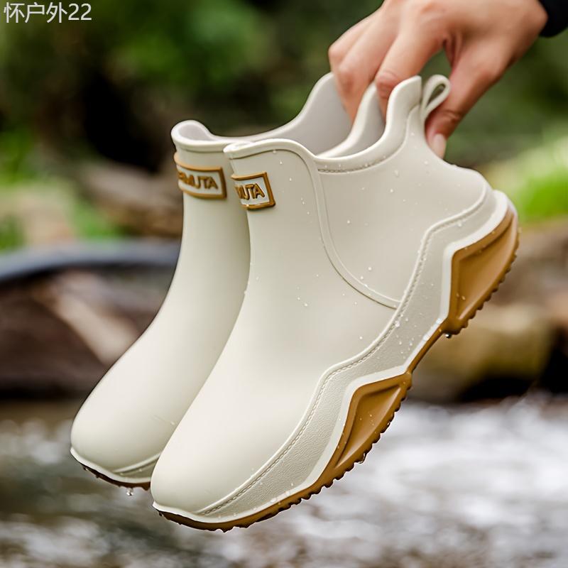 Trendy Outdoor Kitchen Non-slip Rain Boots - Outdoor enthusiasts, fishermen, motorcyclists, and people who work in wet conditions - PVC, Solid color, Round toe, No Printing, Fabric, EVA - Suitable for Fishing, Hiking, Camping Shoe