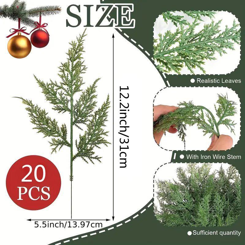 Artificial Pine Branch, 20pcs Fake Greenery Pine Sprigs, Plastic Faux Pine Picks for DIY Garland Wreath Floral Home Garden Decor, Home Decor