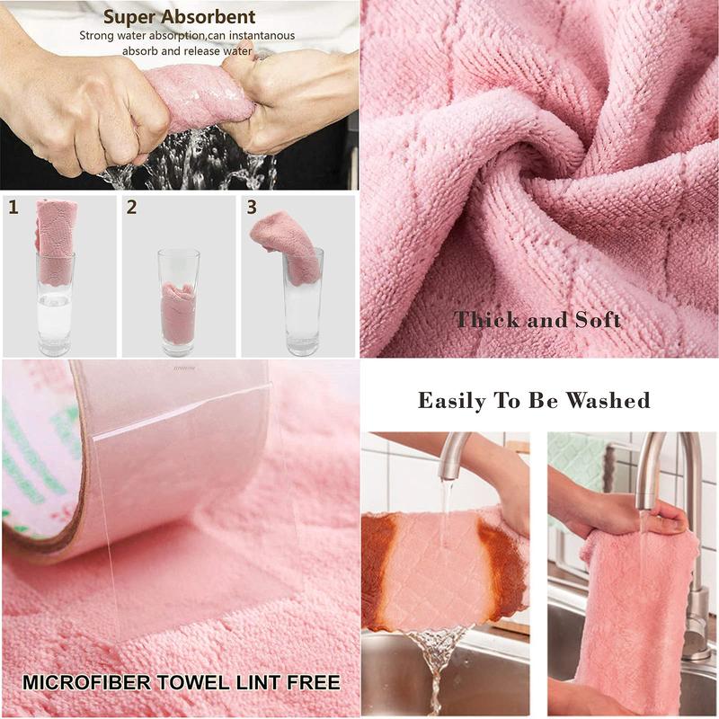 20 Pack Kitchen Towels Quick Dry Washcloths, Coral Velvet Dishtowels Multipurpose Reusable Cloths, Soft Tea Absorbent Cleaning Cloths Double-Sided Microfiber Lint Free Rags.