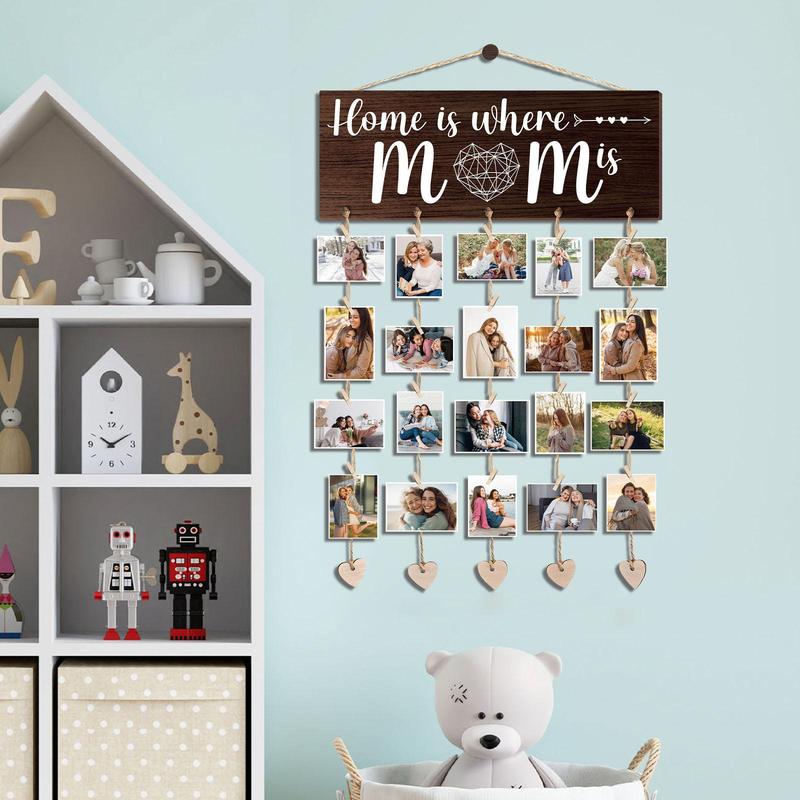 Wooden Photo Frame, 1 Set Hanging Photo Display with Clips, Photo Hanging Decor for Home Living Room Bedroom, Home Decor