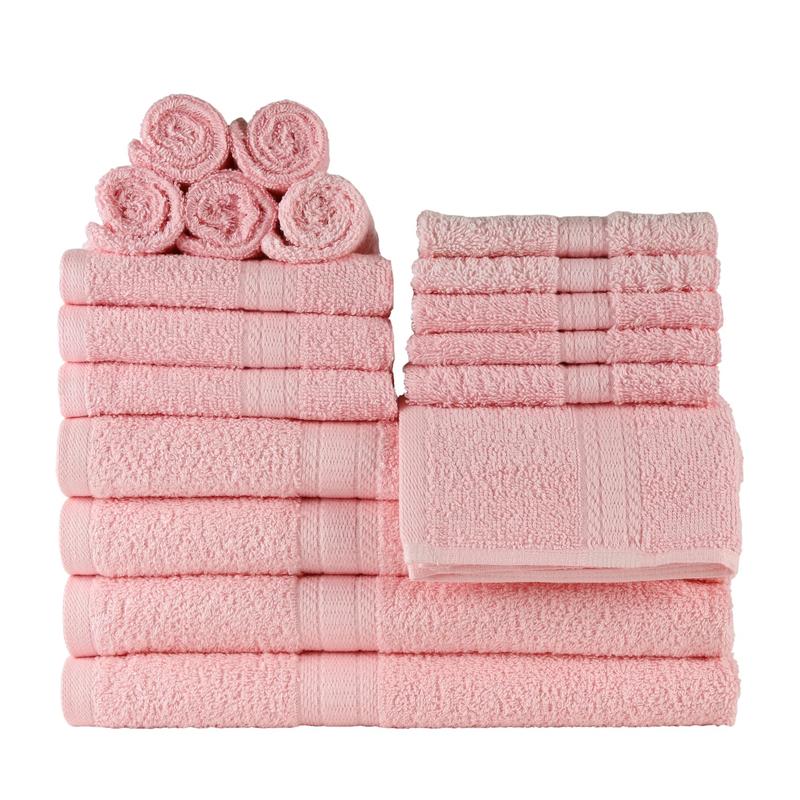 Basic Solid 18-Piece Bath Towel Set Collection, Daylily Pink