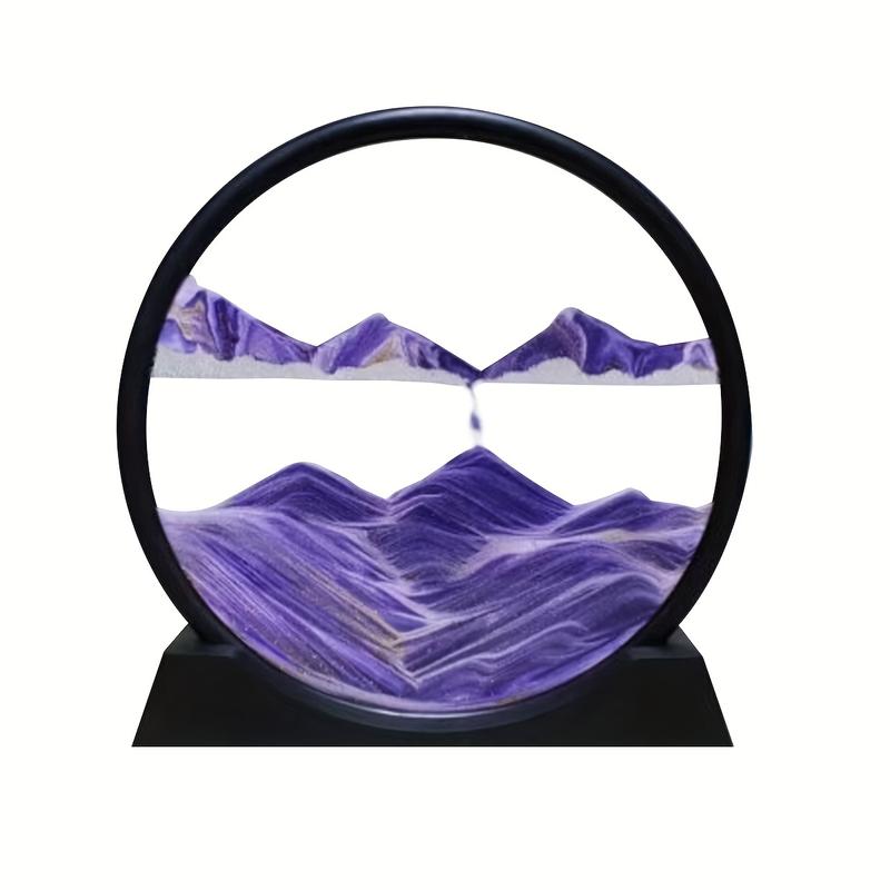 7 Inch Moving Sand Art Picture, Kinetic 3D Moving Sand Hourglass - Mesmerizing Artistic Desktop Decor - Ever-Changing Natural Landscape in a Glass Frame - Ideal for Home & Office, Quicksand Painting Round Glass Sandscapes 3D Deep Sea Sand Art Gift