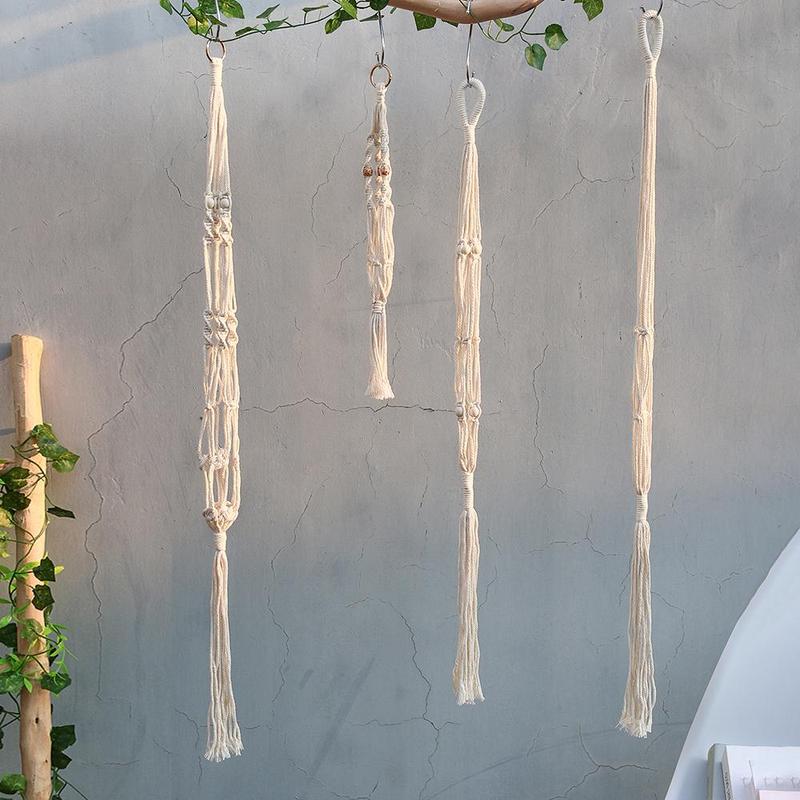 Boho Style Tassel Hanging Decor (1 4 Counts), Woven Tassel Hanging Basket, Boho Rope Braided Plant Pot, Home Decor for Living Room, Bedroom, Garden, Hanging Decor, Home Decor