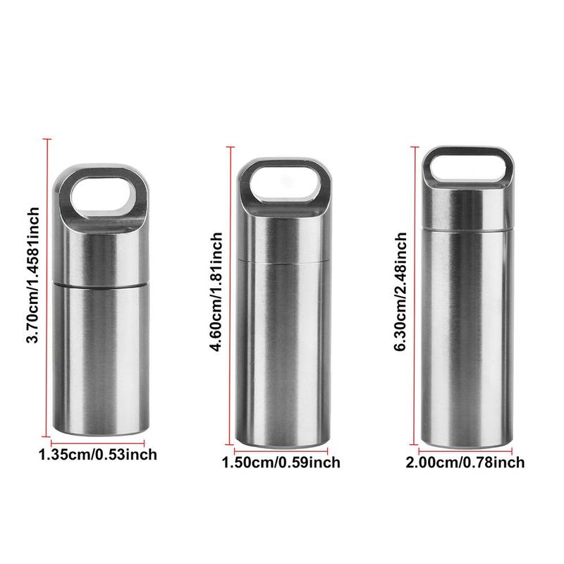 Stainless Steel Pill Case, 1 Count Portable Mini Pendant Keychain Pill Case, Waterproof Pill Storage Box for Home Office Outdoor Camping