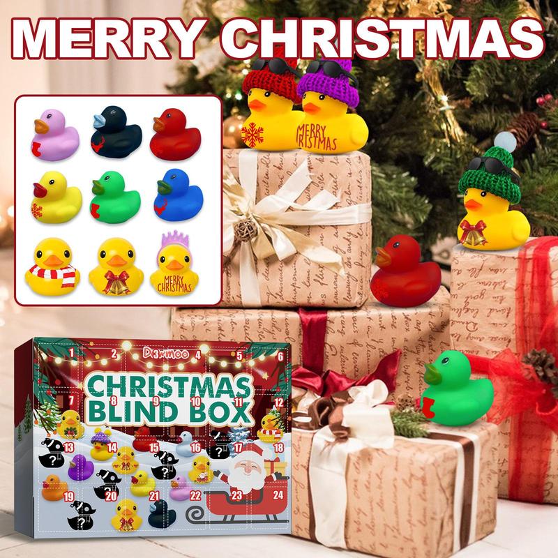 Random Color Christmas Themed Rubber Duck, 1 Count 24 Grids Christmas Duck Blind Box Set, Cute Duck DIY Decorative Blind Box for Christmas Gift