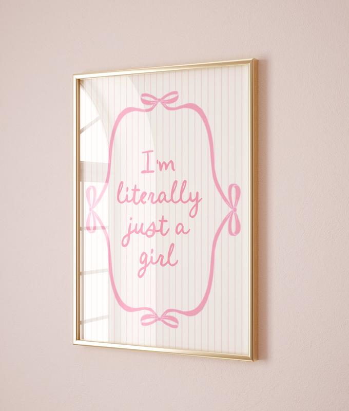 Just a Girl Wall Print Pink Bows Girly Bedroom Decor Art Coquette Poster, Trendy Balletcore Romantic Retro Vintage Aesthetic Teen dorm prints