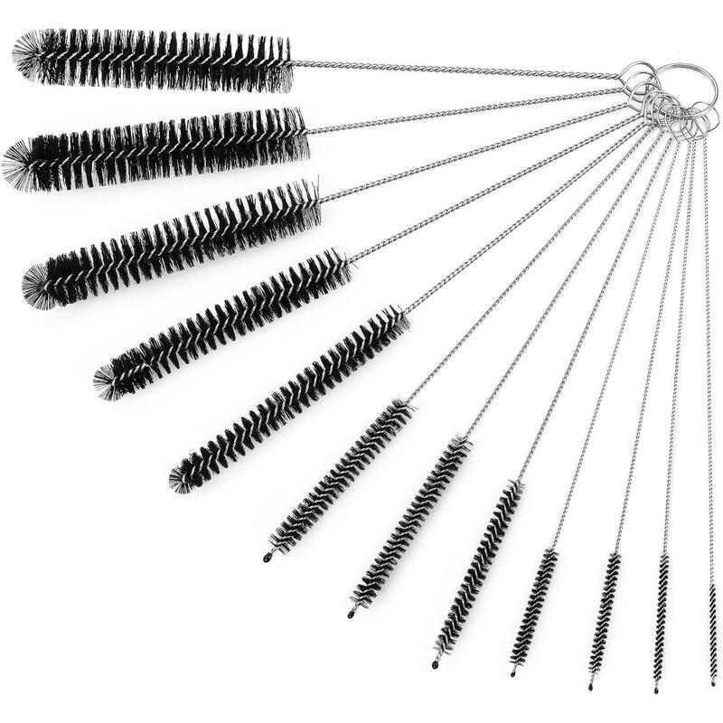 Straw Cleaner Brushes Sets, 12 Pieces 8.2 Inch Botthle Cleaning Brush and Nylon Tube Brush Brush Kit for Sippy Cup, Tumbler, Water Bottle, Drinking Straw (Black)