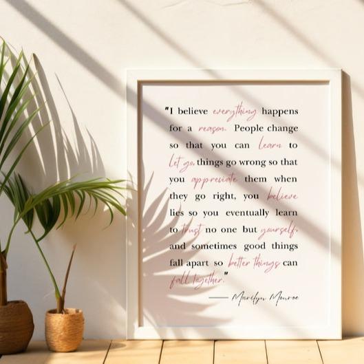 Marilyn Monroe Wall Art, Marilyn Monroe Quote Print, Trendy Wall Art, Inspirational Wall Art, Feminine Wall Art, Pink Decor, Hollywood Icon Unframe