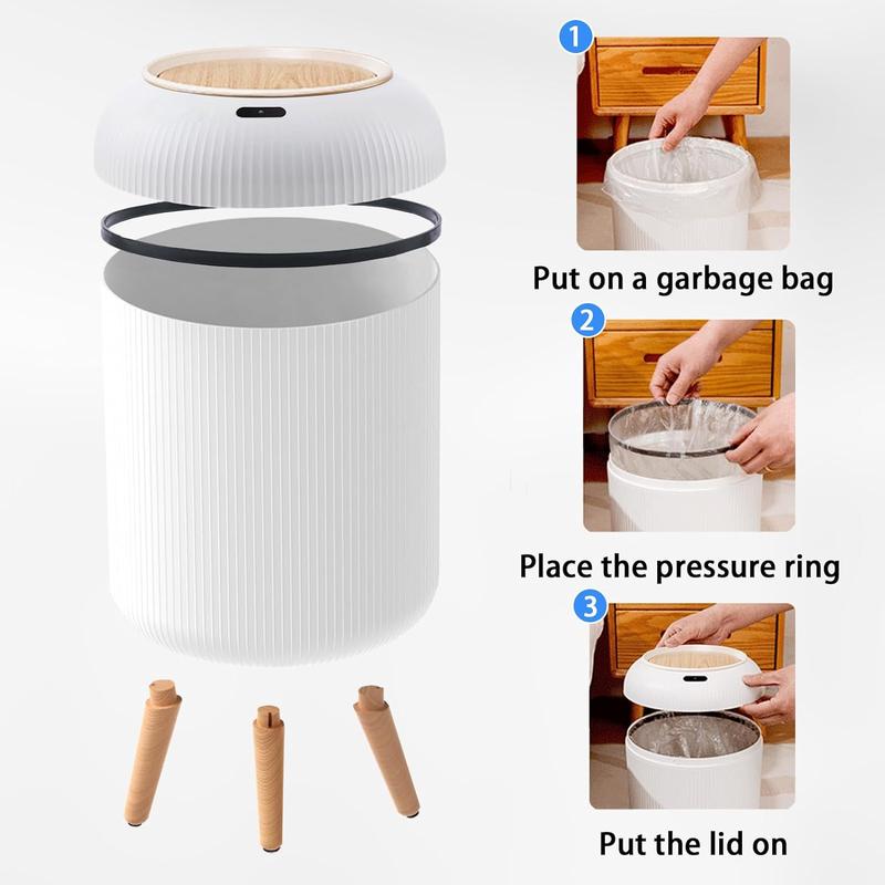 Automatic Motion Sensor Bathroom Trash Can with Lid, 3 Gallon   11 L Touchless Trash Bin,  Plastic Garbage Can, Intelligent Trash Can for Bedroom, Bathroom, Kitchen, Office, White