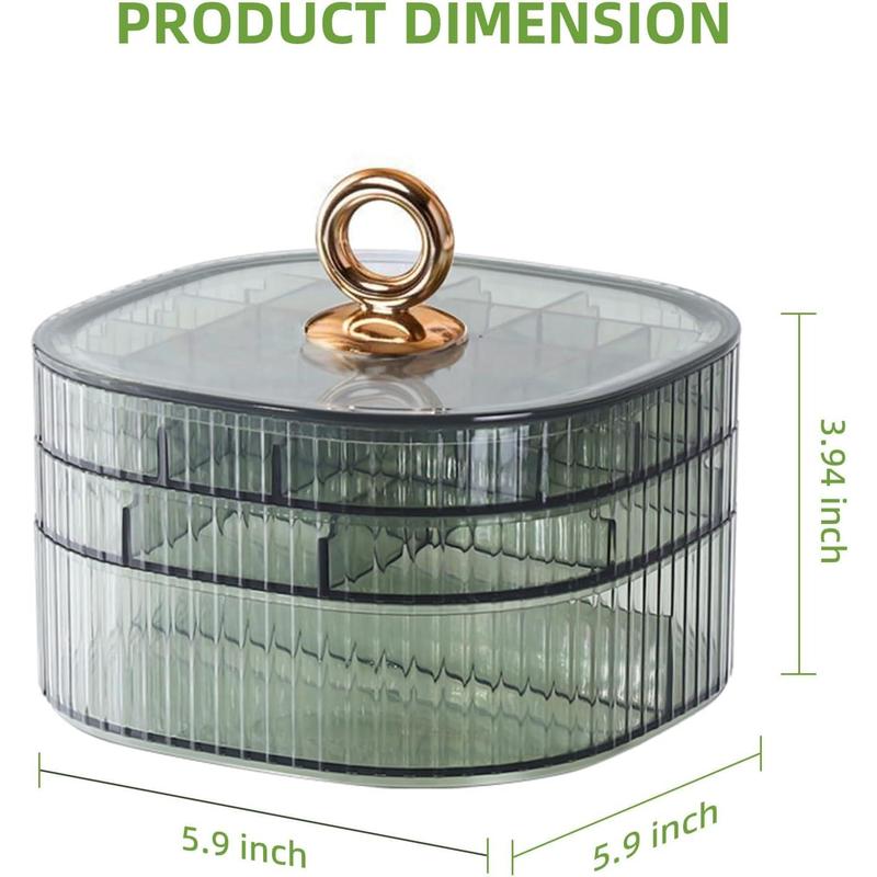 3-Tier Stackable Jewelry Organizer Box, Acrylic Earring Holder Organizer with Lid, Clear Jewelry Tray Organizers and Storage for Rings Necklaces, Decor for Vanity, Women Girls Ideal Gift(Green)