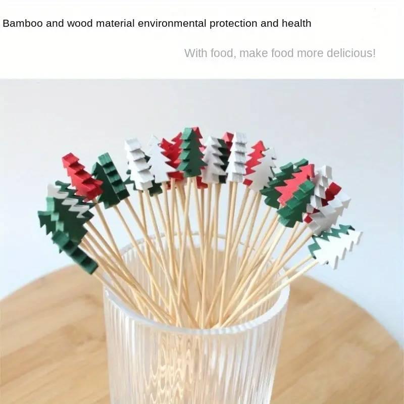 Multicolor Christmas Tree Design Toothpick, 50pcs Colorful Pine Tree Skewer, Disposable Fruit Skewer for Holiday Decorations & Appetizers