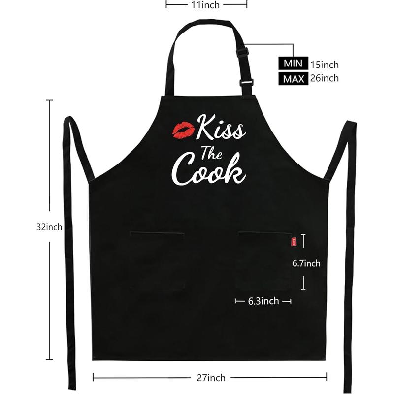 Funny Aprons for Women Men - Kiss the Cook Apron - Funny Chef Cooking BBQ Grill Aprons with 2 Pockets - Birthday Mothers Day Gifts for Mom, Wife - Fathers Day Christmas Gifts for Dad, Husband