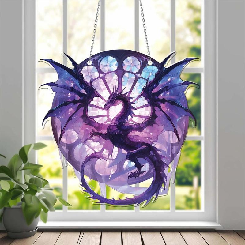 Dragon Design Hanging Decor, Colorful Glass Effect Acrylic Hanging Ornament, Home Decor for Living Room Bedroom Window