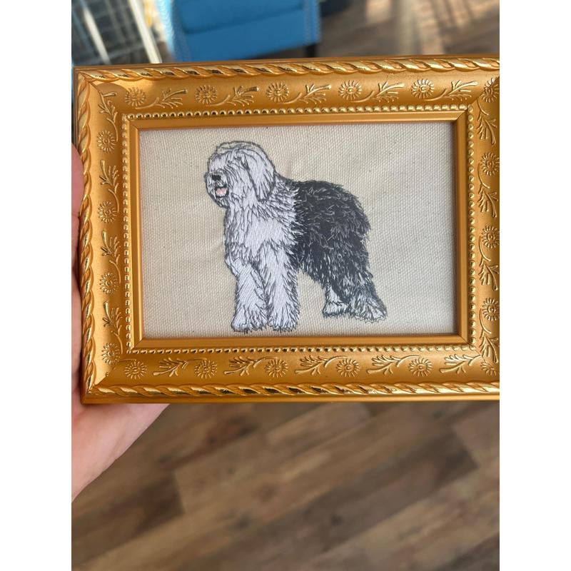 Sheepdog Machine Embroidered and Framed!  Other Designs Available