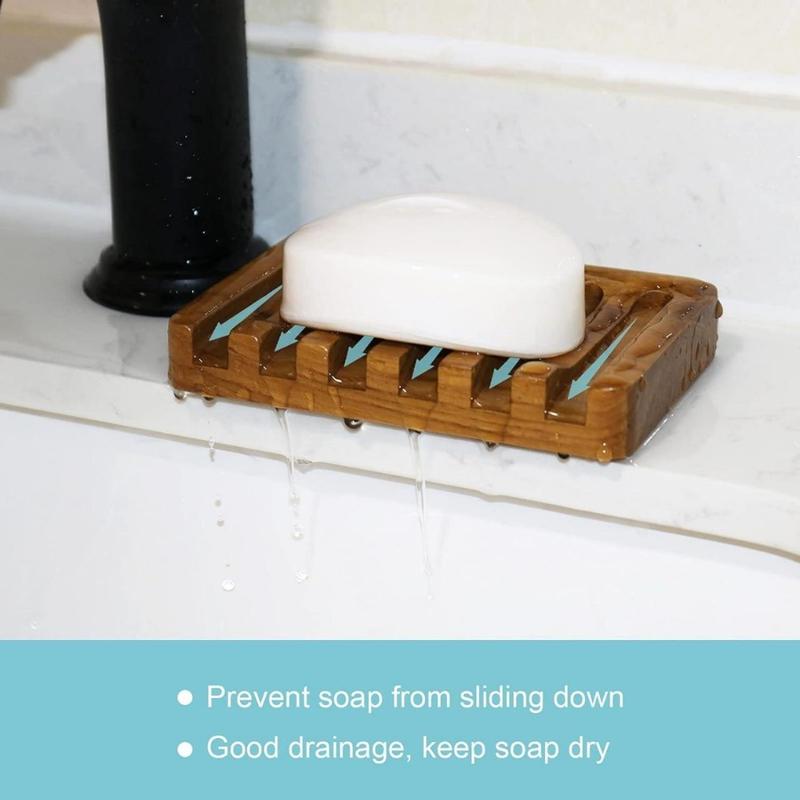 Soap Dish with Slanted Waterfall   Bar Soap Holder Teak Wood, Soap Saver for Shower, Bathroom, Sink, Kitchen and Countertop(Creative Life Pavilion)