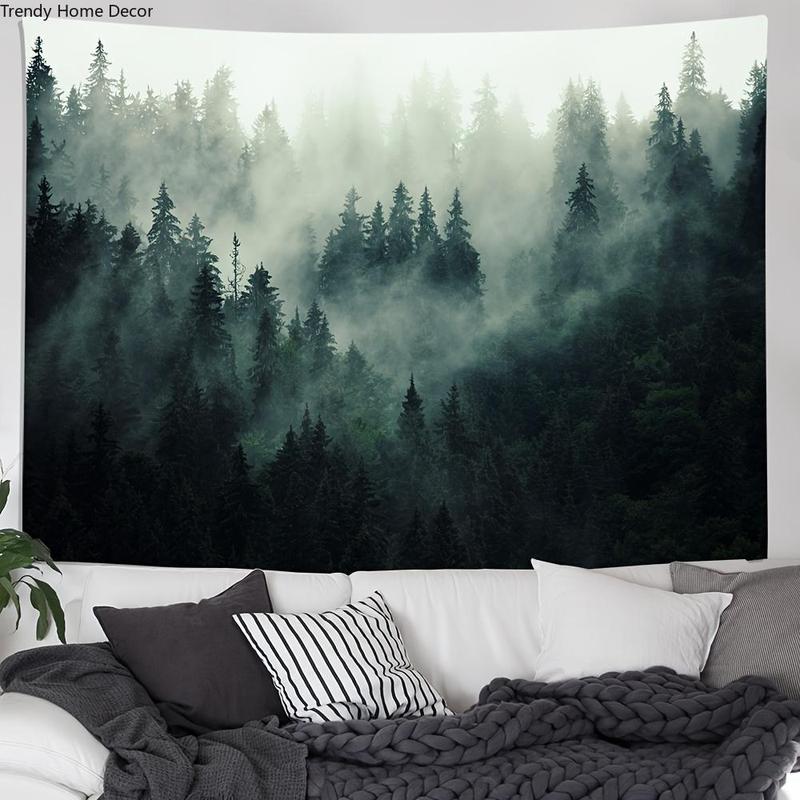 Christmas 2024 Ornament - Enchanting Misty Forest Tapestry - Large Nature-Inspired Foggy Tree Polyester Backdrop with Vivid Colors for Wall Hanging, Perfect Home Decor for Living Room, Bedroom, Office, and Party Decoration