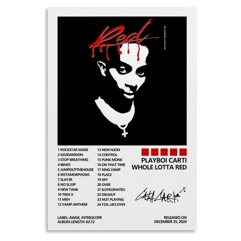 Playboi Carti Poster Whole Lotta Red Album Cover Posters for Room Aesthetic Posters Decorative Painting Canvas Wall Art