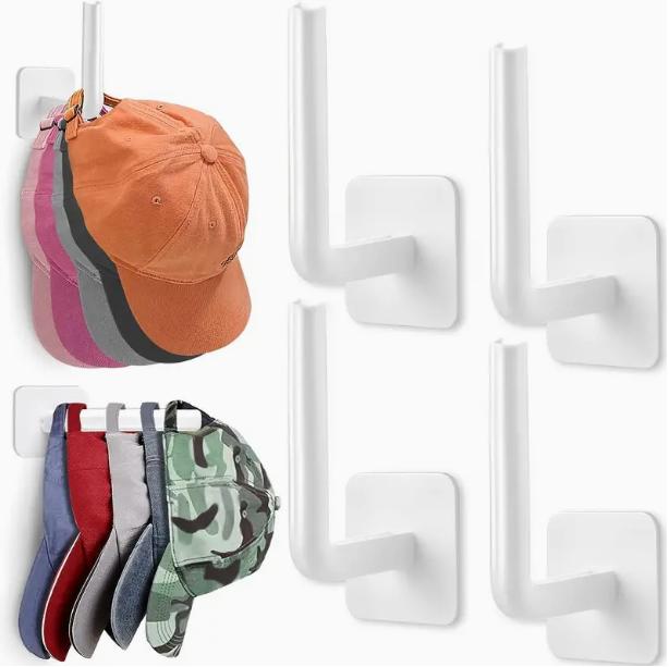 Punch-free Hat Storage Hook, 4 Counts Space-saving Organizer, Hanging Plastic Hook for Keys Hat Towels, Self-adhesive Organizer for Entryway Hallway Bathroom, Bedroom Accessories, Fall Gift, Sweets Bedroom Organizers and Storage, Fall Decor, Room Decor