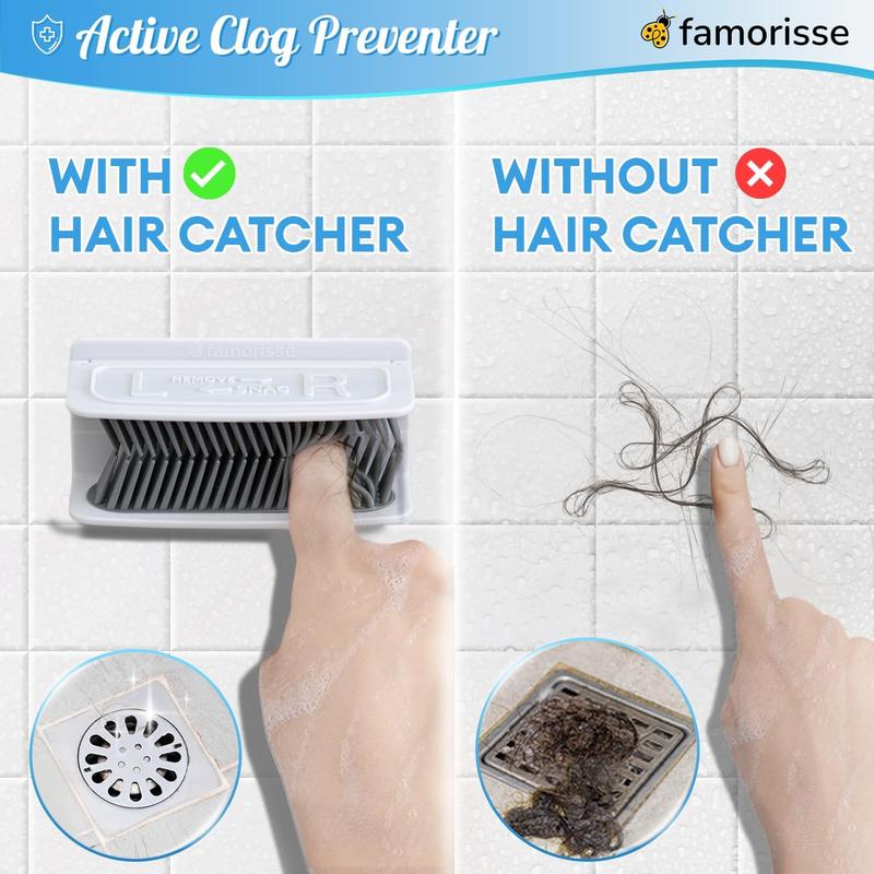 Large Shower Wall Hair Catcher, White Drain Hair Catcher with Silicone Bristle, Hair Trapper, Shower Drain Collector, Hair Grabber, Hair Tub Porcupine, Hair Drain Catcher, Bathtub Protector FAMORISSE famorisse