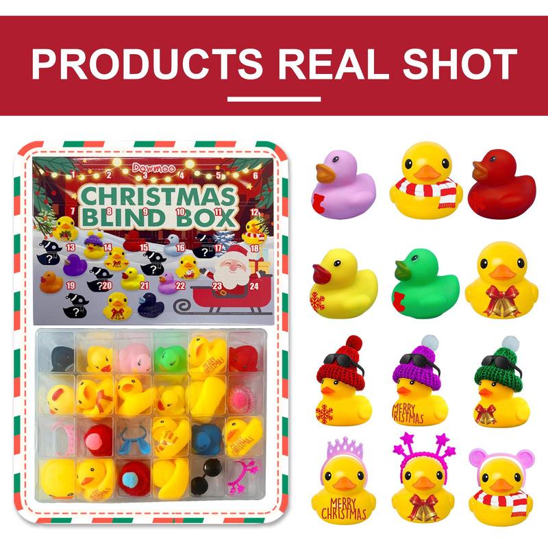 Random Color Christmas Themed Rubber Duck, 1 Count 24 Grids Christmas Duck Blind Box Set, Cute Duck DIY Decorative Blind Box for Christmas Gift