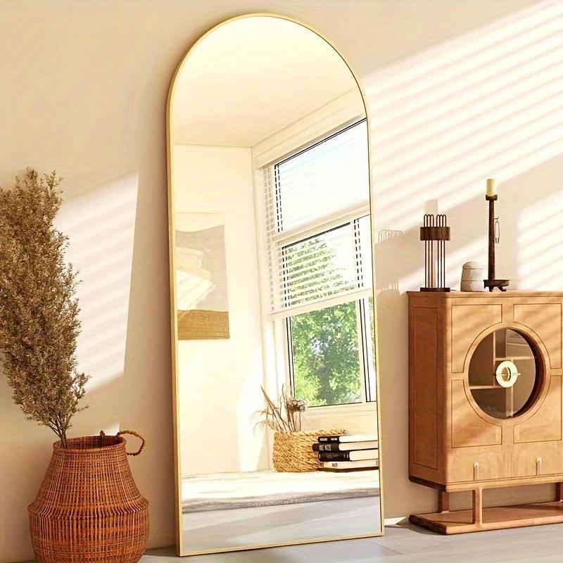 Full Length Arched Mirror with Aluminum Alloy Thin Frame, Stand for Floor Standing, Hanging or Leaning on Wall