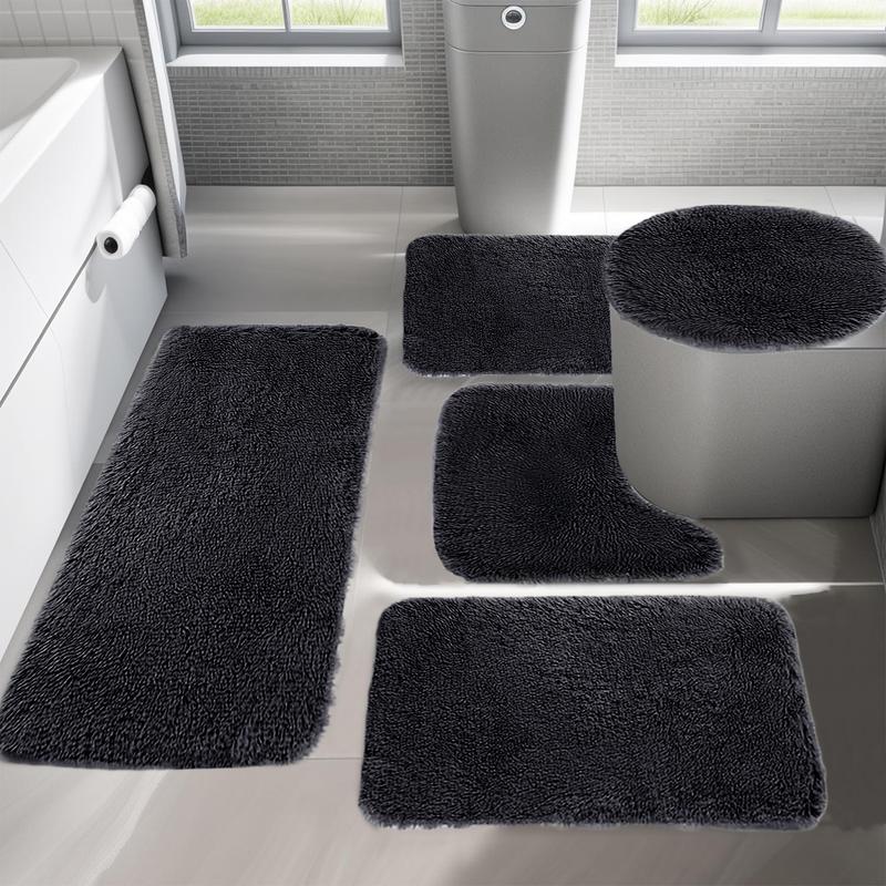 Bathroom Rugs Sets 5 Piece with Toilet Cover, Absorbent Microfiber Bath Mats for Bathroom,Non Slip Bathroom Rugs Washable with U-Shaped Contour Toilet Mat for for Bathtub, Shower Christmas Gifts Rectangle Diatomite bath  mats area rug