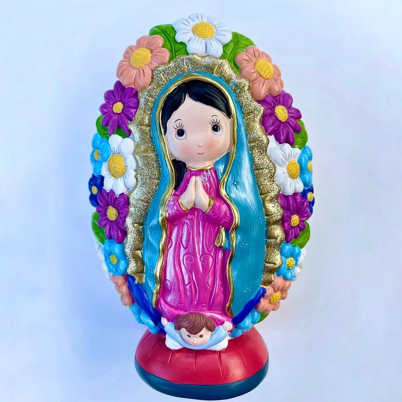 Floral Virgen de Guadalupe alcancia (coin bank)