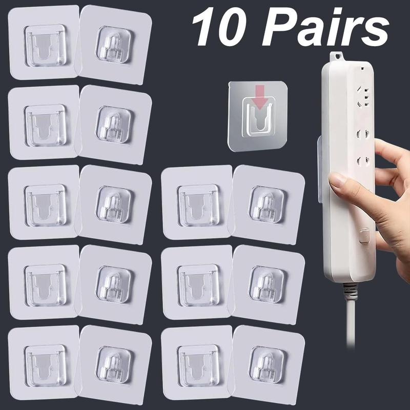 Clear Self Adhesive Wall Hooks, 10 Pairs Punch Free Plug Storage Hook, Home Organizers for Living Room, Bedroom, Bathroom, Kitchen