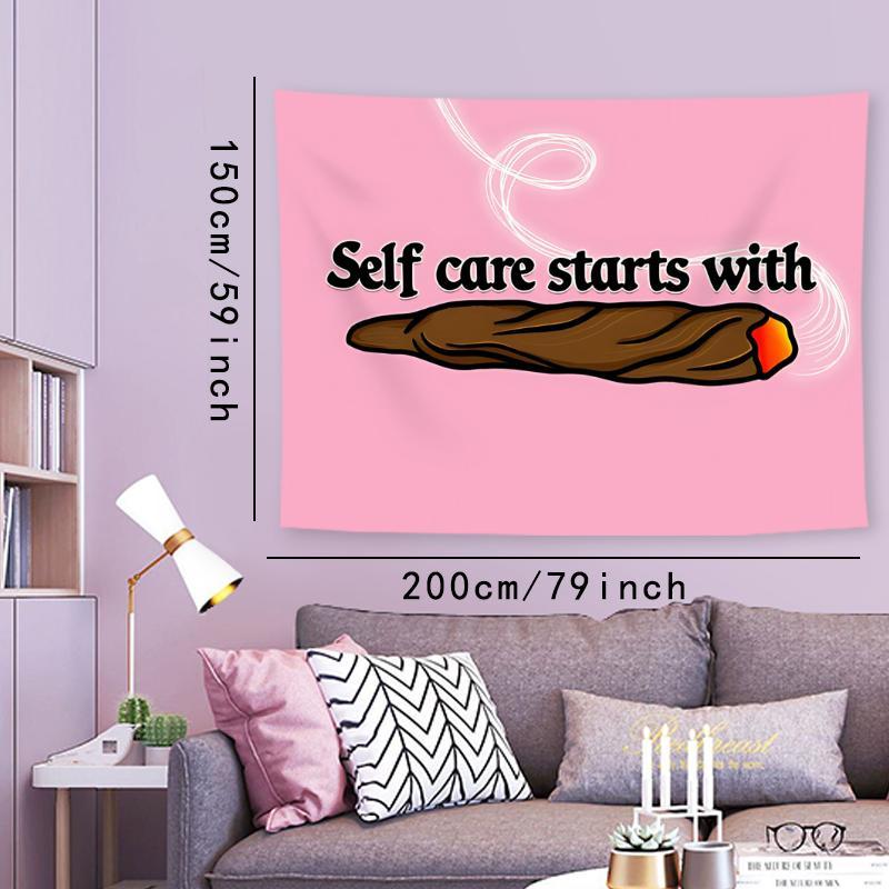 Self Care Starts Letter Tapestry, 1 Count Humorous Style Tapestry, Wall Hanging Decor for Living Room Bedroom Dorm, Gift for Yourself and Friend