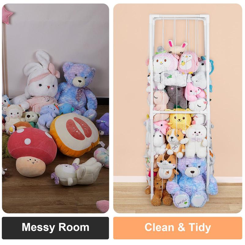 Stuffed Animals Zoo Storage Stuffed Animals Holder Organizer Large Toy Storage Shelf with Side Mesh Pockets Stuffed Animals Cage for Nursery Playroom Bedroom Room Furniture, White, L