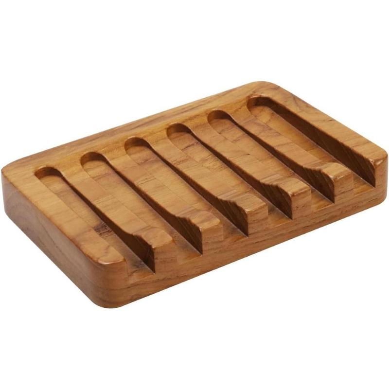 Soap Dish with Slanted Waterfall   Bar Soap Holder Teak Wood, Soap Saver for Shower, Bathroom, Sink, Kitchen and Countertop(Creative Life Pavilion)