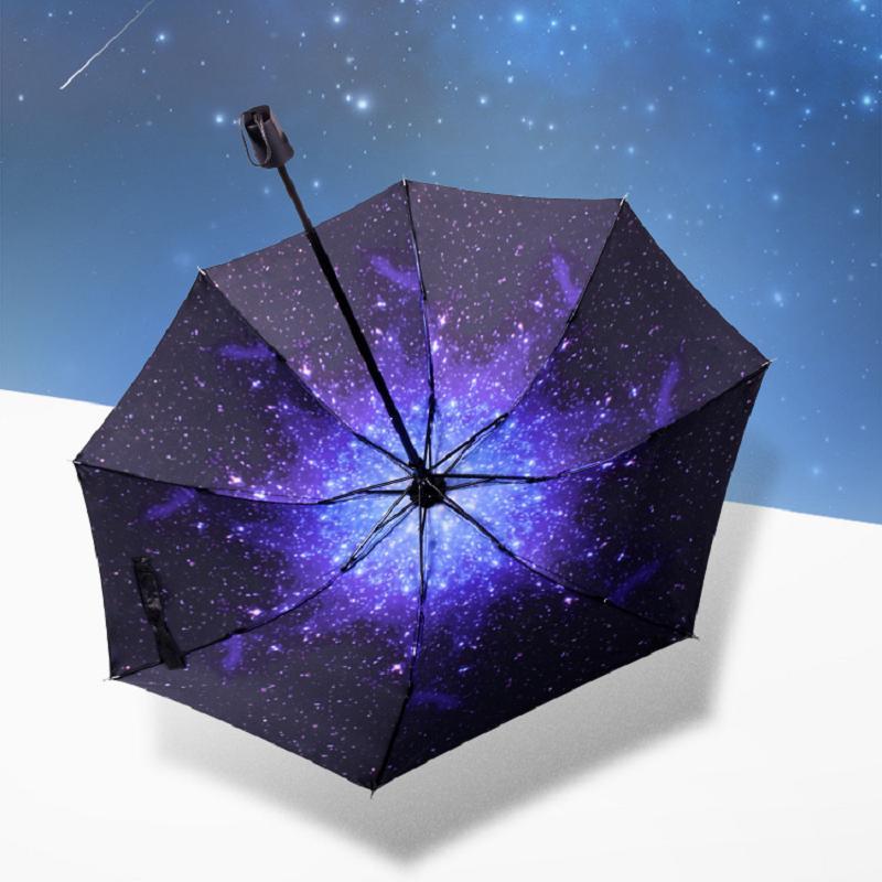 Sky & Starry Pattern Umbrella, 1 Count Portable Dual Purpose Umbrella, Windproof Parasol For Outdoor Activities