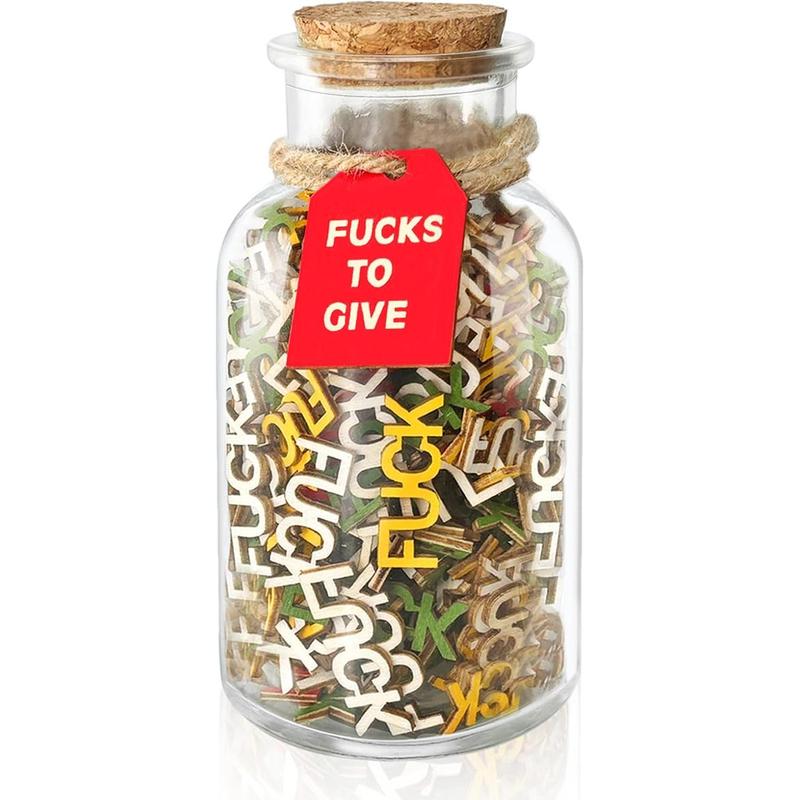 Jar of Fucks Gift Jar 9 OZ,200PCS Fucks to Give for Valentines Day,Fuck Jar Wooden Cutout Letter Funny Gifts for Birthday Day,Holiday,Gift to Friend