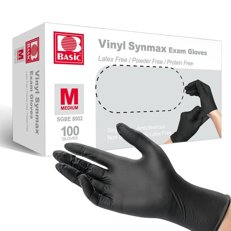 Synmax Black Vinyl Disposable gloves - Latex-Free & Powder-Free Cleaning Food Gloves Hand Household Smooth Box